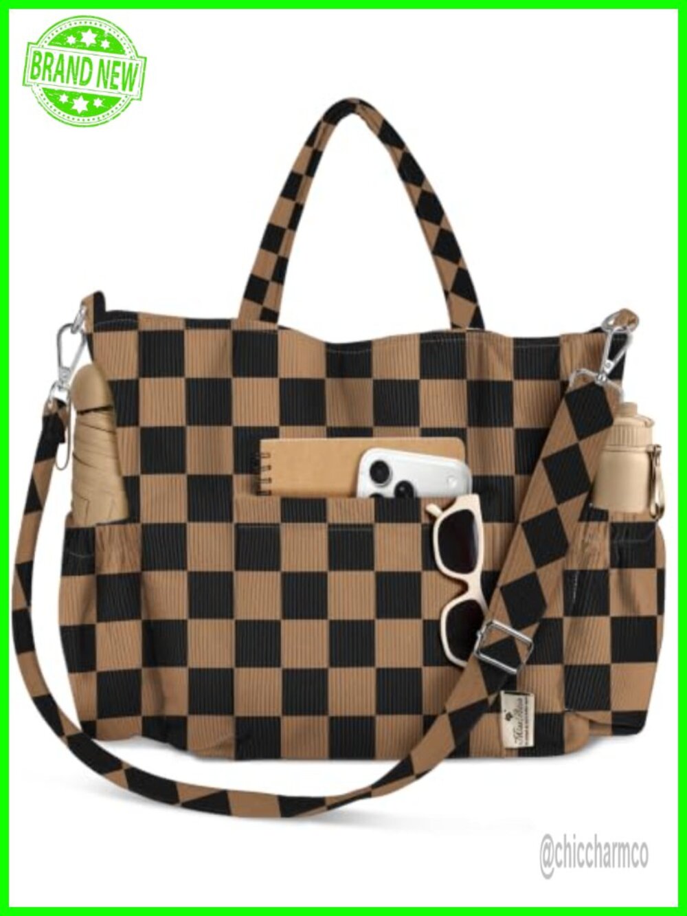 Corduroy Crossbody Tote Bag for Women Detachable Strap Fits 15" Laptop